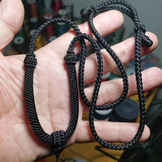 Adjustable black woven pendant cord necklace handmade by Pixcrown — view 2