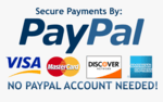 Secure payments by PayPal, Visa, Mastercard, Discover and American Express