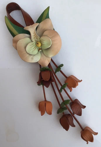 Pixcrown Handmade Genuine Leather Orchid Bag Charm – Floral Snap Keychain with Tulip Buds
