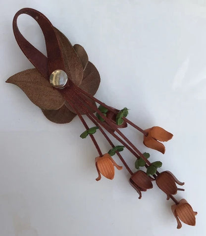 Pixcrown Handmade Genuine Leather Orchid Bag Charm – Floral Snap Keychain with Tulip Buds