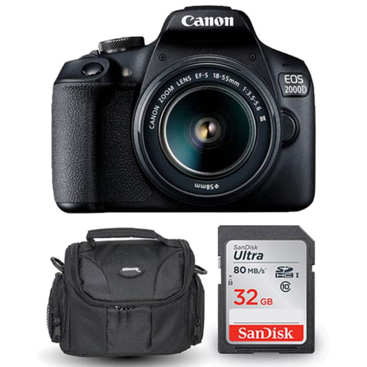 Canon EOS 2000D / Rebel T7 DSLR with EF-S 18-55mm III Lens + SanDisk 32GB + Case