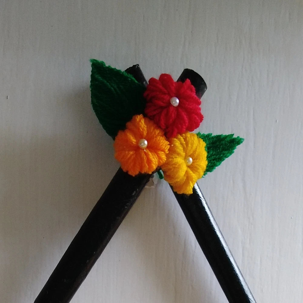 Pixcrown Handmade Love Birds Wall Hanging – Triangular Wooden Frame with Yarn Birds & Crochet Flowers