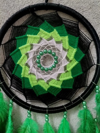 Pixcrown Handmade Green Dream Catcher Wall Hanging – Boho Wooden Ring Decor with Feathers