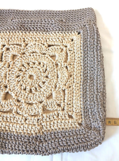 Pixcrown Handmade Crochet Granny Square Handbag for Women – Boho Bag with Gold Satin Lining