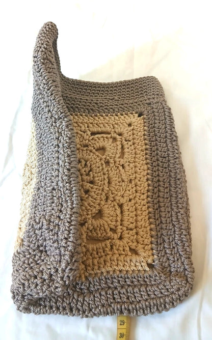 Pixcrown Handmade Crochet Granny Square Handbag for Women – Boho Bag with Gold Satin Lining