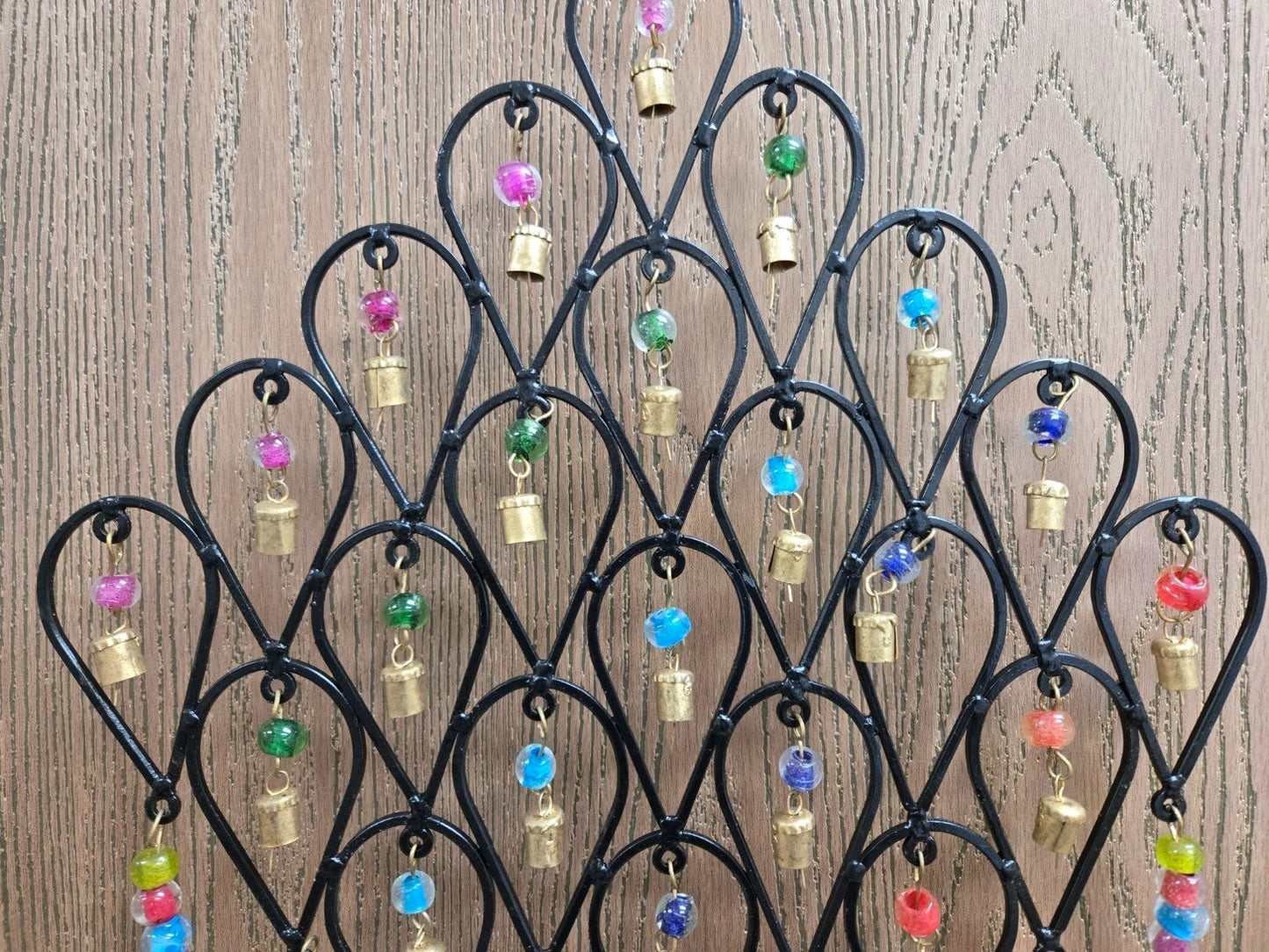 Pixcrown Handmade Diamond Flower Iron Metal Wind Chime – Brass Bells with Colourful Glass Beads