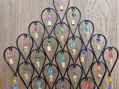 Pixcrown Handmade Diamond Flower Iron Metal Wind Chime – Brass Bells with Colourful Glass Beads