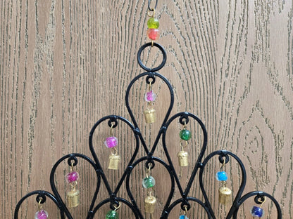 Pixcrown Handmade Diamond Flower Iron Metal Wind Chime – Brass Bells with Colourful Glass Beads