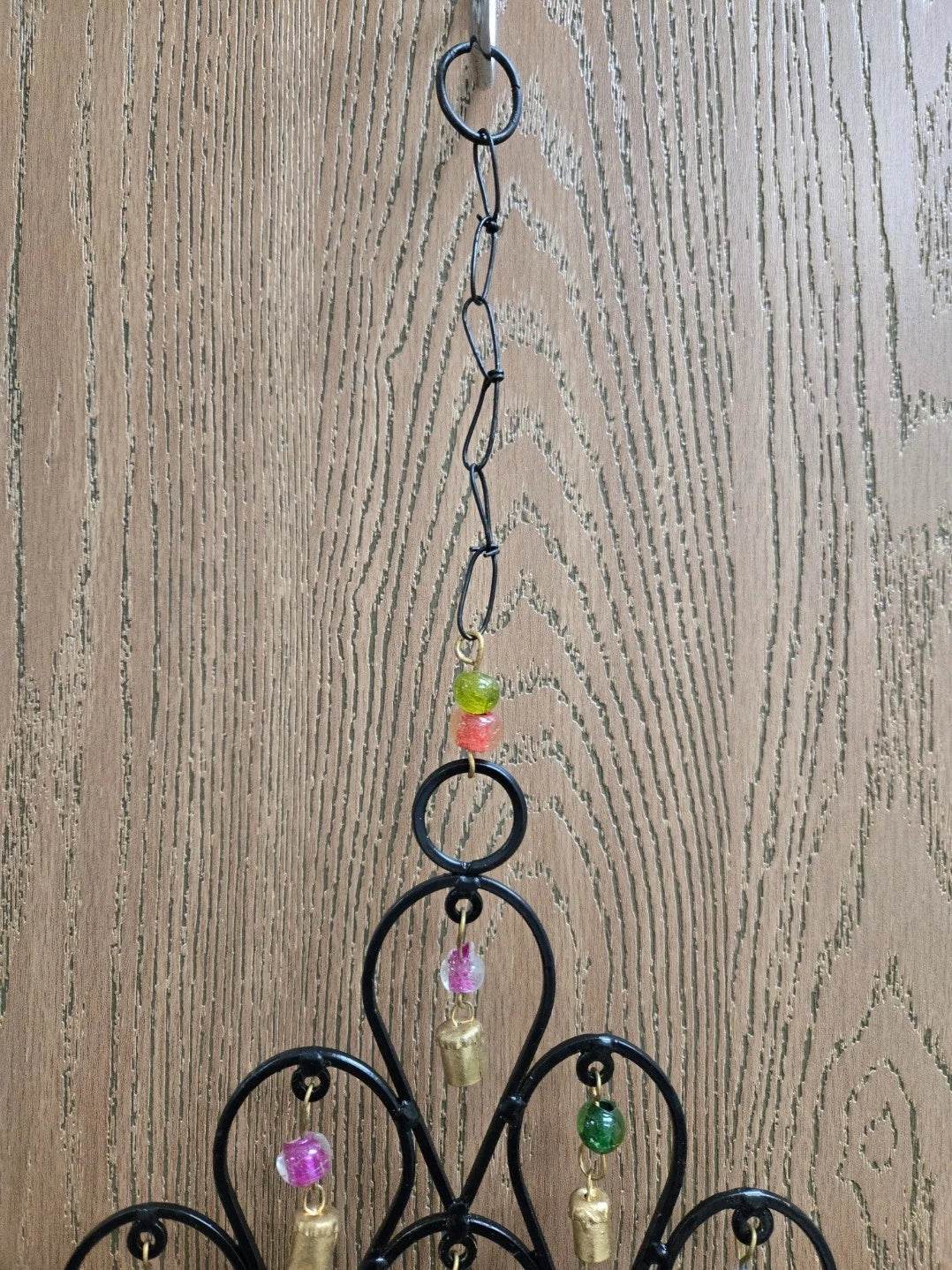 Pixcrown Handmade Diamond Flower Iron Metal Wind Chime – Brass Bells with Colourful Glass Beads