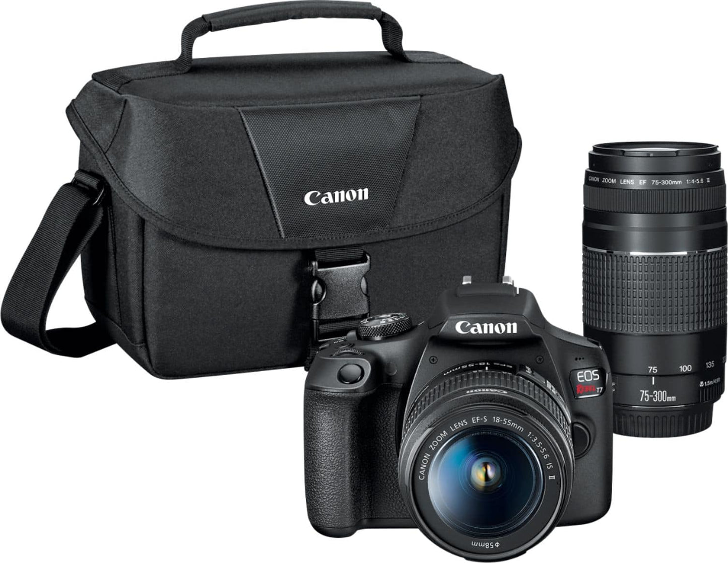 Canon EOS Rebel T7 DSLR Camera Two Lens Kit with EF-S 18-55mm & EF 75-300mm Lenses – Black (Brand New)