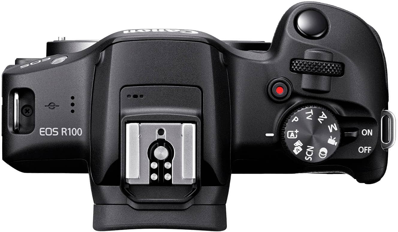 Canon EOS R100 4K Mirrorless Camera with RF-S 18-45mm F4.5-6.3 IS STM Lens – Black (Brand New)