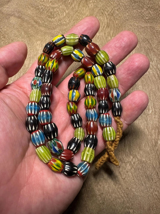 Pixcrown Handmade Nepal Chevron Glass Beads Necklace – Colorful Tribal Jewelry Supply