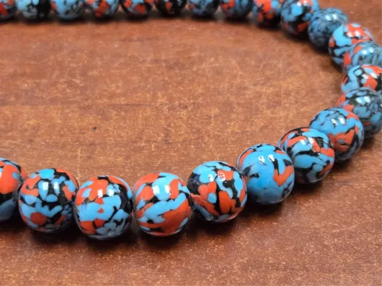 Picture of 30PCS Handmade African Old Glass Round Beads – Blue & Red Vintage Beading Jewelry Beads 3/4 Inch