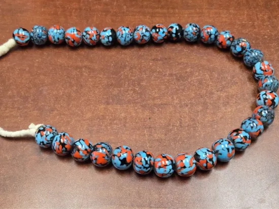 Picture of 30PCS Handmade African Old Glass Round Beads – Blue & Red Vintage Beading Jewelry Beads 3/4 Inch