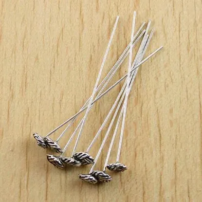 Picture of 25PCS Handmade Tibetan Silver Head Pins with Unique Decorative Heads for Jewelry Making