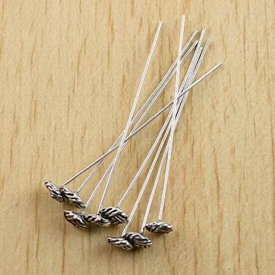 Picture of 25PCS Handmade Tibetan Silver Head Pins with Unique Decorative Heads for Jewelry Making