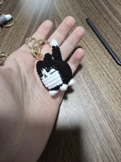 Picture of Handmade Crochet Cat Keychain – Woven Cotton Cat Keyring in Assorted Colors