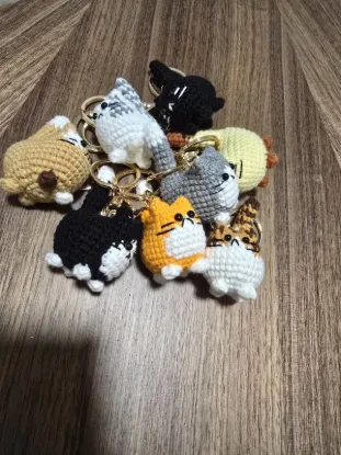 Picture of Handmade Crochet Cat Keychain – Woven Cotton Cat Keyring in Assorted Colors