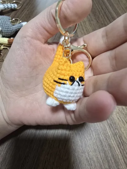 Picture of Handmade Crochet Cat Keychain – Woven Cotton Cat Keyring in Assorted Colors