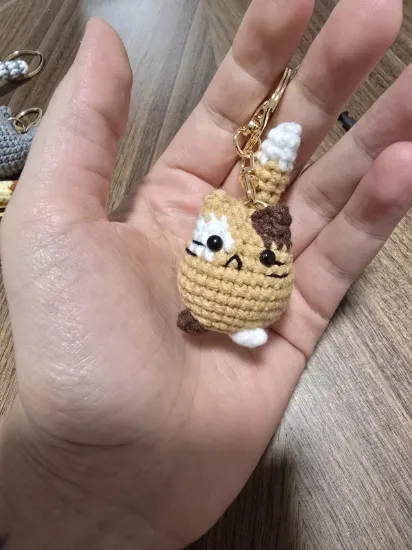 Picture of Handmade Crochet Cat Keychain – Woven Cotton Cat Keyring in Assorted Colors