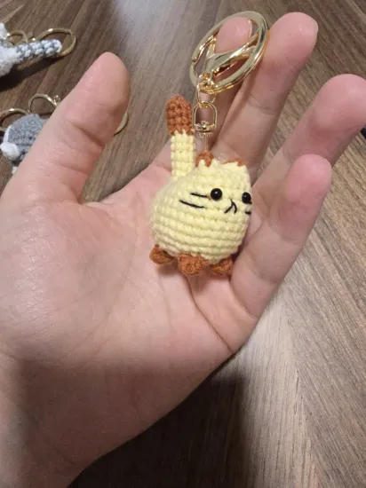 Picture of Handmade Crochet Cat Keychain – Woven Cotton Cat Keyring in Assorted Colors