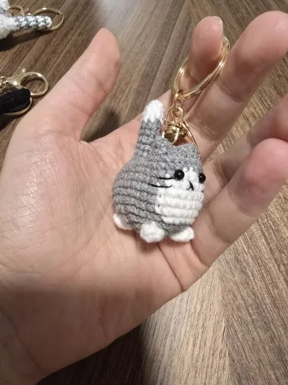 Picture of Handmade Crochet Cat Keychain – Woven Cotton Cat Keyring in Assorted Colors