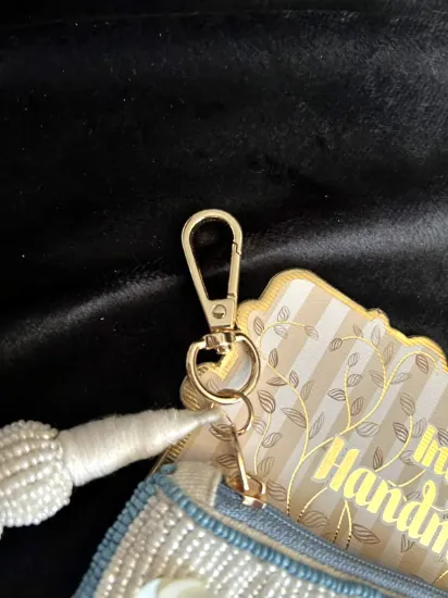 Picture of Handmade Indian Blue White Floral Beaded Zippered Travel Pouch Wallet