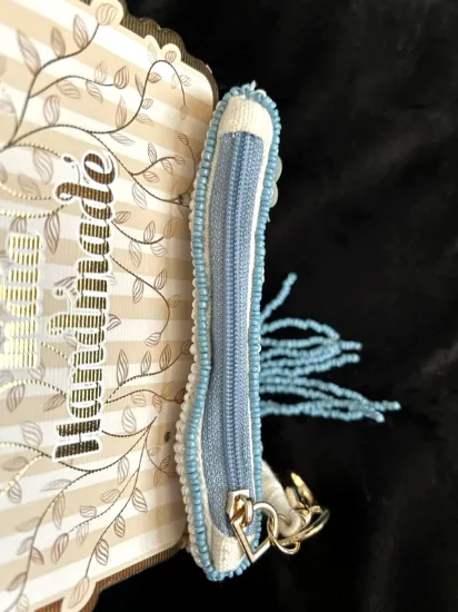 Picture of Handmade Indian Blue White Floral Beaded Zippered Travel Pouch Wallet