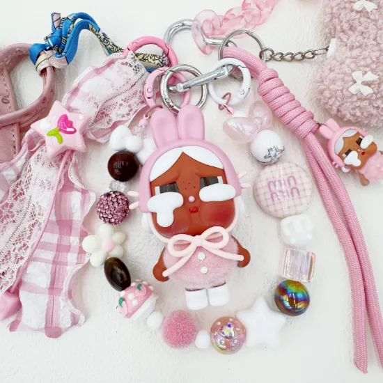 Picture of Handmade Cry Baby Beaded Bag Charm & Keychain with Rhinestone Accents