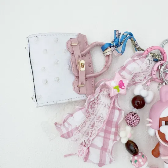 Picture of Handmade Cry Baby Beaded Bag Charm & Keychain with Rhinestone Accents